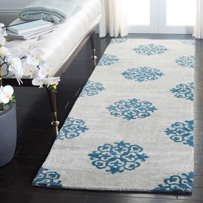 Safavieh Zeitgenössische Teppich für Wohnzimmer, Esszimmer, Schlafzimmer Soho Collection, Kurzer Flor, Silber, 76 X 244 cm Safavieh Zeitgenössische Teppich für Wohnzimmer, Esszimmer, Schlafzimmer Soho Collection, Kurzer Flor, Silber, 76 X 244 cm