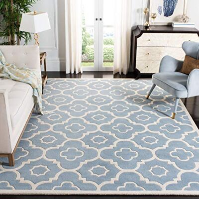 Safavieh Zeitgenössische Teppich für Wohnzimmer, Esszimmer, Schlafzimmer Chatham Collection, Kurzer Flor, Blau und Elfenbein, 183 X 274 cm Safavieh Zeitgenössische Teppich für Wohnzimmer, Esszimmer, Schlafzimmer Chatham Collection, Kurzer Flor, Blau und Elfenbein, 183 X 274 cm