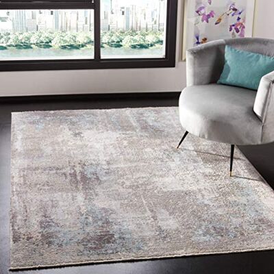Safavieh Zeitgenössische Teppich für Wohnzimmer, Esszimmer, Schlafzimmer Dream Collection, Kurzer Flor, Grau und Blau, 152 X 244 cm Safavieh Zeitgenössische Teppich für Wohnzimmer, Esszimmer, Schlafzimmer Dream Collection, Kurzer Flor, Grau und Blau, 152 X 244 cm