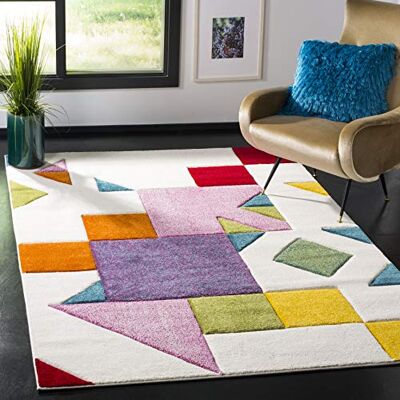 Safavieh Modern Teppich für Wohnzimmer, Esszimmer, Schlafzimmer Hollywood Collection, Kurzer Flor, Elfenbein und Rose, 122 X 183 cm Safavieh Modern Teppich für Wohnzimmer, Esszimmer, Schlafzimmer Hollywood Collection, Kurzer Flor, Elfenbein und Rose, 122 X 183 cm