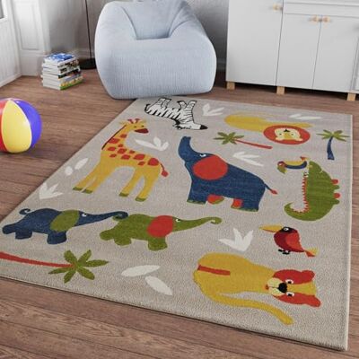 Smart Kids Benny & Friends Kinderteppich, 160 x 230 cm, Sand beige meliert gewebter Kinderteppich, Entdecke die bunte Safari mit Krokodilen, Elefanten, Giraffen und Zebras Smart Kids Benny & Friends Kinderteppich, 160 x 230 cm, Sand beige meliert gewebter Kinderteppich, Entdecke die bunte Safari mit Krokodilen, Elefanten, Giraffen und Zebras