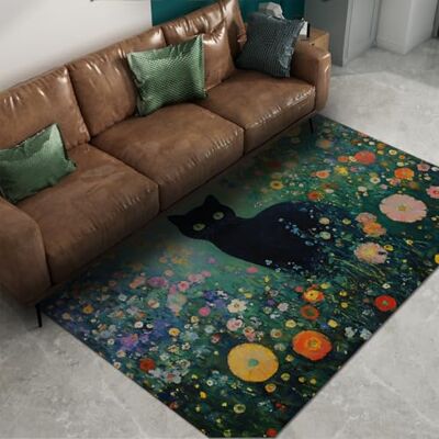 ART Lustige und süße Teppiche Schwarze Katze unter Blumen waschbarer Akzentteppich für Bauernhaus Wohnheim Wohnungsteppich niedrigflorig faltbar 80x120cm ART Lustige und süße Teppiche Schwarze Katze unter Blumen waschbarer Akzentteppich für Bauernhaus Wohnheim Wohnungsteppich niedrigflorig faltbar 80x120cm