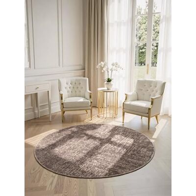 ELLE Decoration Brilliance Kurzflor Teppich Prisma, Wohnzimmerteppich mit Raster Design, Kachel, Quadrat Muster, Glänzender, Moderner Teppich für Wohnzimmer, Schlafzimmer Beige, Ø 200 cm ELLE Decoration Brilliance Kurzflor Teppich Prisma, Wohnzimmerteppich mit Raster Design, Kachel, Quadrat Muster, Glänzender, Moderner Teppich für Wohnzimmer, Schlafzimmer Beige, Ø 200 cm