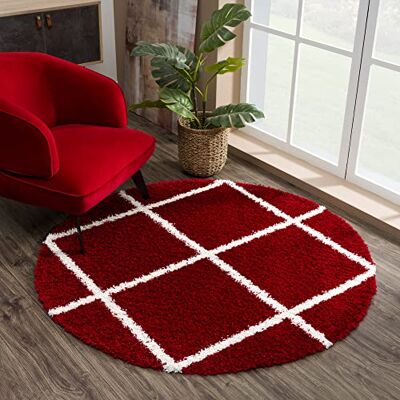 SANAT Madrid Shaggy Teppich Rund Hochflor Teppiche für Wohnzimmer, Schlafzimmer, Küche Rot, Größe: 150 cm SANAT Madrid Shaggy Teppich Rund Hochflor Teppiche für Wohnzimmer, Schlafzimmer, Küche Rot, Größe: 150 cm
