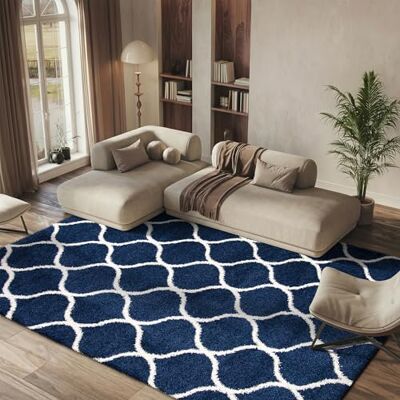 Safavieh Zottelig Teppich für Wohnzimmer, Esszimmer, Schlafzimmer Hudson Shag Collection, Hoher Flor, Marine und Elfenbein, 155 X 229 cm Safavieh Zottelig Teppich für Wohnzimmer, Esszimmer, Schlafzimmer Hudson Shag Collection, Hoher Flor, Marine und Elfenbein, 155 X 229 cm