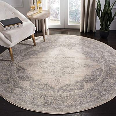 Safavieh Traditionell Teppich für Wohnzimmer, Esszimmer, Schlafzimmer Brentwood Collection, Kurzer Flor, Creme und Grau, 90 x 90 cm Safavieh Traditionell Teppich für Wohnzimmer, Esszimmer, Schlafzimmer Brentwood Collection, Kurzer Flor, Creme und Grau, 90 x 90 cm