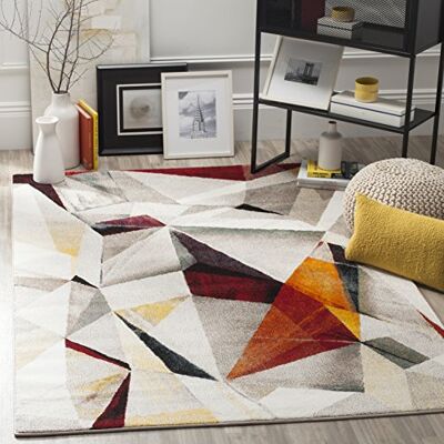 Safavieh Modern Teppich für Wohnzimmer, Esszimmer, Schlafzimmer Porcello Collection, Kurzer Flor, Hellgrau und Orange, 160 X 160 cm Safavieh Modern Teppich für Wohnzimmer, Esszimmer, Schlafzimmer Porcello Collection, Kurzer Flor, Hellgrau und Orange, 160 X 160 cm
