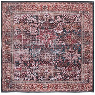 Safavieh Traditionell Teppich für Rug Ideal für stark frequentierte Bereiche Maschinenwaschbar und rutschfest Tucson Collection, Kurzer Flor, in Rot und Grün, 183 X 183 cm Safavieh Traditionell Teppich für Rug Ideal für stark frequentierte Bereiche Maschinenwaschbar und rutschfest Tucson Collection, Kurzer Flor, in Rot und Grün, 183 X 183 cm
