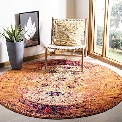Safavieh Boho Teppich für Wohnzimmer, Esszimmer, Schlafzimmer Monaco Collection, Kurzer Flor, Orange und Multi, 200 x 200 cm Safavieh Boho Teppich für Wohnzimmer, Esszimmer, Schlafzimmer Monaco Collection, Kurzer Flor, Orange und Multi, 200 x 200 cm