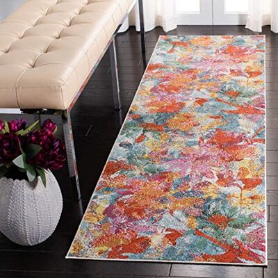 Safavieh Traditionell Teppich für Wohnzimmer, Esszimmer, Schlafzimmer Lillian Collection, Kurzer Flor, Blau und Orange, 66 X 213 cm Safavieh Traditionell Teppich für Wohnzimmer, Esszimmer, Schlafzimmer Lillian Collection, Kurzer Flor, Blau und Orange, 66 X 213 cm