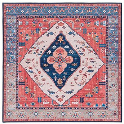 Safavieh Traditionell Teppich für Rug Ideal für stark frequentierte Bereiche Maschinenwaschbar und rutschfest Tucson Collection, Kurzer Flor, in Rost und Blau, 183 X 183 cm Safavieh Traditionell Teppich für Rug Ideal für stark frequentierte Bereiche Maschinenwaschbar und rutschfest Tucson Collection, Kurzer Flor, in Rost und Blau, 183 X 183 cm