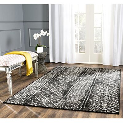Safavieh Zeitgenössische Teppich für Wohnzimmer, Esszimmer, Schlafzimmer Adirondack Collection, Kurzer Flor, Schwarz und Silber, 122 X 183 cm Safavieh Zeitgenössische Teppich für Wohnzimmer, Esszimmer, Schlafzimmer Adirondack Collection, Kurzer Flor, Schwarz und Silber, 122 X 183 cm