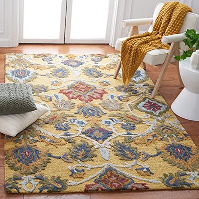 Safavieh Zeitgenössische Teppich für Wohnzimmer, Esszimmer, Schlafzimmer Blossum Collection, Kurzer Flor, Gold und Mehrfarbig, 152 X 244 cm Safavieh Zeitgenössische Teppich für Wohnzimmer, Esszimmer, Schlafzimmer Blossum Collection, Kurzer Flor, Gold und Mehrfarbig, 152 X 244 cm