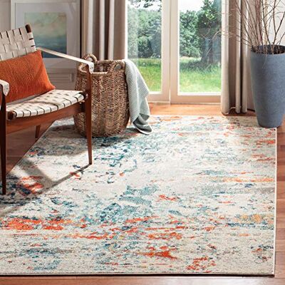 Safavieh Zeitgenössische Teppich für Wohnzimmer, Esszimmer, Schlafzimmer Madison Collection, Kurzer Flor, Creme und Orange, 200 x 300 cm Safavieh Zeitgenössische Teppich für Wohnzimmer, Esszimmer, Schlafzimmer Madison Collection, Kurzer Flor, Creme und Orange, 200 x 300 cm
