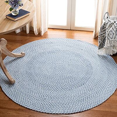 Safavieh Zeitgenössische Teppich für Wohnzimmer, Esszimmer, Schlafzimmer Umkehrbar Braided Collection, Kurzer Flor, Blau, 91 x 91 cm Safavieh Zeitgenössische Teppich für Wohnzimmer, Esszimmer, Schlafzimmer Umkehrbar Braided Collection, Kurzer Flor, Blau, 91 x 91 cm