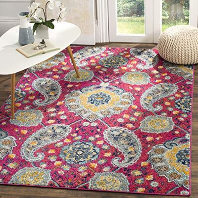 Safavieh Boho Teppich für Wohnzimmer, Esszimmer, Schlafzimmer Madison Collection, Kurzer Flor, Fuchsia und Gold, 201 X 279 cm Safavieh Boho Teppich für Wohnzimmer, Esszimmer, Schlafzimmer Madison Collection, Kurzer Flor, Fuchsia und Gold, 201 X 279 cm
