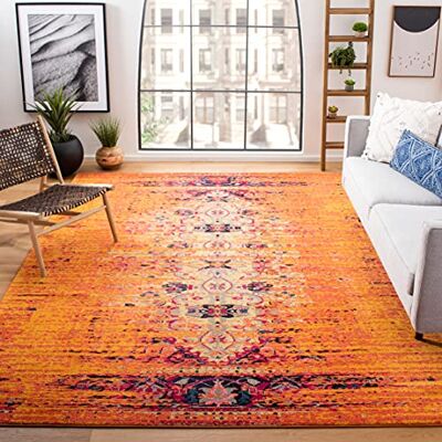 Safavieh Boho Teppich für Wohnzimmer, Esszimmer, Schlafzimmer Monaco Collection, Kurzer Flor, Orange und Multi, 90 x 150 cm Safavieh Boho Teppich für Wohnzimmer, Esszimmer, Schlafzimmer Monaco Collection, Kurzer Flor, Orange und Multi, 90 x 150 cm