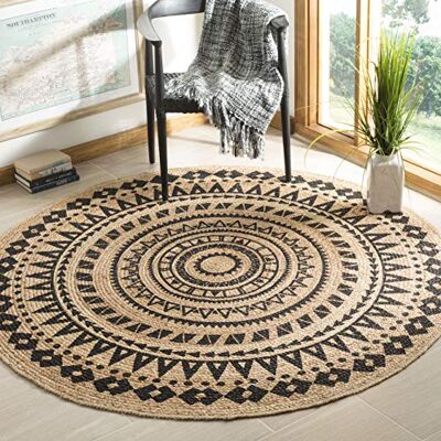 Safavieh Naturfaser Teppich für Wohnzimmer, Esszimmer, Schlafzimmer Natural Fiber Collection, Kurzer Flor, Natürlich und Schwarz, 91 X 91 cm Safavieh Naturfaser Teppich für Wohnzimmer, Esszimmer, Schlafzimmer Natural Fiber Collection, Kurzer Flor, Natürlich und Schwarz, 91 X 91 cm