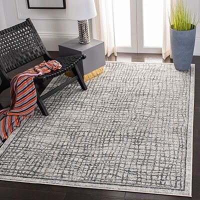 Safavieh Zeitgenössische Teppich für Wohnzimmer, Esszimmer, Schlafzimmer Adirondack Collection, Kurzer Flor, Silber und Elfenbein, 155 X 229 cm Safavieh Zeitgenössische Teppich für Wohnzimmer, Esszimmer, Schlafzimmer Adirondack Collection, Kurzer Flor, Silber und Elfenbein, 155 X 229 cm