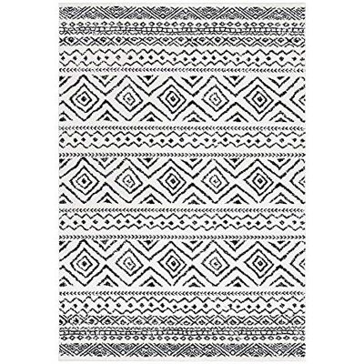 SAFAVIEH Boho Teppich für Wohnzimmer, Esszimmer, Schlafzimmer Tulum Collection, Kurzer Flor, Elfenbein und Schwarz, 122 X 183 cm SAFAVIEH Boho Teppich für Wohnzimmer, Esszimmer, Schlafzimmer Tulum Collection, Kurzer Flor, Elfenbein und Schwarz, 122 X 183 cm