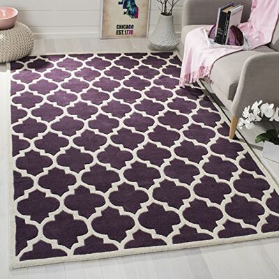 Safavieh Zeitgenössische Teppich für Wohnzimmer, Esszimmer, Schlafzimmer Chatham Collection, Kurzer Flor, Lila und Elfenbein, 152 X 244 cm Safavieh Zeitgenössische Teppich für Wohnzimmer, Esszimmer, Schlafzimmer Chatham Collection, Kurzer Flor, Lila und Elfenbein, 152 X 244 cm