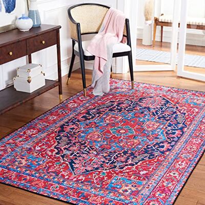 Safavieh Traditionell Teppich für Rug Ideal für stark frequentierte Bereiche Maschinenwaschbar und rutschfest Tucson Collection, Kurzer Flor, in Marineblau und Rot, 152 X 244 cm Safavieh Traditionell Teppich für Rug Ideal für stark frequentierte Bereiche Maschinenwaschbar und rutschfest Tucson Collection, Kurzer Flor, in Marineblau und Rot, 152 X 244 cm