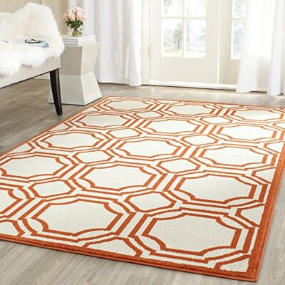 Safavieh Geometrisch Teppich für Wohnzimmer, Esszimmer, Schlafzimmer Amherst Collection, Kurzer Flor, Elfenbein und Orange, 91 X 152 cm Safavieh Geometrisch Teppich für Wohnzimmer, Esszimmer, Schlafzimmer Amherst Collection, Kurzer Flor, Elfenbein und Orange, 91 X 152 cm