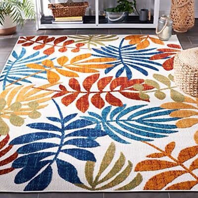 Safavieh Botanischer Teppich für Maschinenwaschbar und rutschfest Innen & Außenbereich Cabana Collection, Kurzer Flor, Creme und Rot, 120 x 180 cm Safavieh Botanischer Teppich für Maschinenwaschbar und rutschfest Innen & Außenbereich Cabana Collection, Kurzer Flor, Creme und Rot, 120 x 180 cm