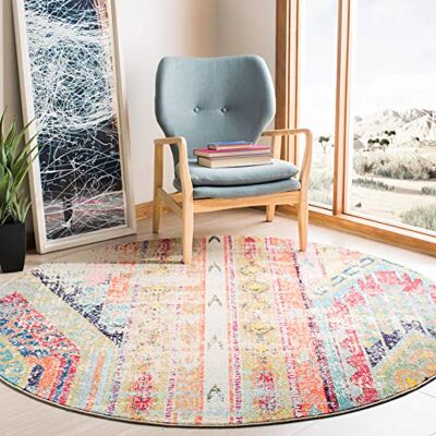 Safavieh Boho Teppich für Wohnzimmer, Esszimmer, Schlafzimmer Madison Collection, Kurzer Flor, Blau und Orange, 152 X 152 cm Safavieh Boho Teppich für Wohnzimmer, Esszimmer, Schlafzimmer Madison Collection, Kurzer Flor, Blau und Orange, 152 X 152 cm