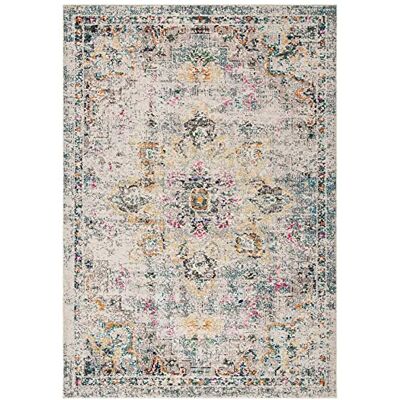 Safavieh Boho Teppich für Wohnzimmer, Esszimmer, Schlafzimmer Madison Collection, Kurzer Flor, Silber und Elfenbein, 201 x 201 cm Safavieh Boho Teppich für Wohnzimmer, Esszimmer, Schlafzimmer Madison Collection, Kurzer Flor, Silber und Elfenbein, 201 x 201 cm