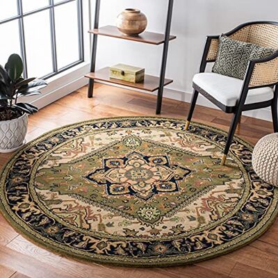 Safavieh Traditionell Teppich für Wohnzimmer, Esszimmer, Schlafzimmer Heritage Collection, Kurzer Flor, Grün und Hellbraun, 122 X 122 cm Safavieh Traditionell Teppich für Wohnzimmer, Esszimmer, Schlafzimmer Heritage Collection, Kurzer Flor, Grün und Hellbraun, 122 X 122 cm