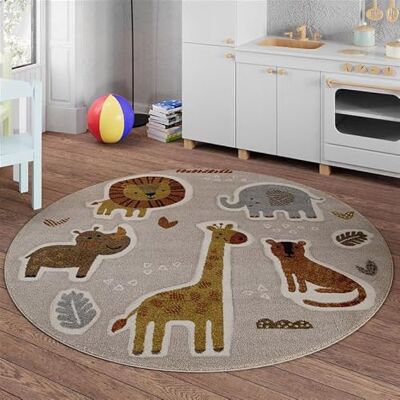 Smart Kids Nala & Friends Kinderteppich, 160 cm rund, Sand beige meliert gewebter Kinderteppich, Erlebe den Dschungel mit Löwen, Elefanten, Giraffen und Nilpferden Smart Kids Nala & Friends Kinderteppich, 160 cm rund, Sand beige meliert gewebter Kinderteppich, Erlebe den Dschungel mit Löwen, Elefanten, Giraffen und Nilpferden
