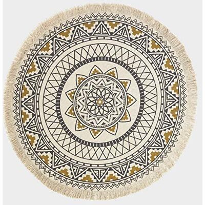 Homescapes Schwarz-goldener Teppich, 100% Baumwolle, rund, Mandala-Teppich, 145 cm breit, mit Quasten, handgewebt, Bohemian-Stil, bedruckt, für Wohnzimmer und Schlafzimmer Homescapes Schwarz-goldener Teppich, 100% Baumwolle, rund, Mandala-Teppich, 145 cm breit, mit Quasten, handgewebt, Bohemian-Stil, bedruckt, für Wohnzimmer und Schlafzimmer
