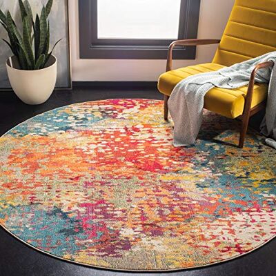 Safavieh Boho Teppich für Wohnzimmer, Esszimmer, Schlafzimmer Madison Collection, Kurzer Flor, Elfenbein und Orange, 152 x 152 cm Safavieh Boho Teppich für Wohnzimmer, Esszimmer, Schlafzimmer Madison Collection, Kurzer Flor, Elfenbein und Orange, 152 x 152 cm