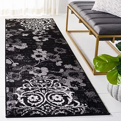 Safavieh Modern Teppich für Wohnzimmer, Esszimmer, Schlafzimmer Adirondack Collection, Kurzer Flor, Schwarz und Silber, 76 X 244 cm Safavieh Modern Teppich für Wohnzimmer, Esszimmer, Schlafzimmer Adirondack Collection, Kurzer Flor, Schwarz und Silber, 76 X 244 cm