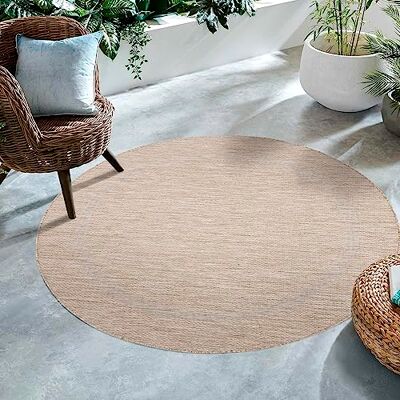 SIMPEX Outdoor Teppich Rund 120 cm Beige Bordüre Design Flachgewebe Wetterfest Waschbar für Wohnzimmer Schlafzimmer Kinderzimmer Balkon Terrasse SIMPEX Outdoor Teppich Rund 120 cm Beige Bordüre Design Flachgewebe Wetterfest Waschbar für Wohnzimmer Schlafzimmer Kinderzimmer Balkon Terrasse