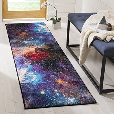 Safavieh Zeitgenössische Teppich für Wohnzimmer, Esszimmer, Schlafzimmer Galaxy Collection, Kurzer Flor, Lila und Multi, 69 X 244 cm Safavieh Zeitgenössische Teppich für Wohnzimmer, Esszimmer, Schlafzimmer Galaxy Collection, Kurzer Flor, Lila und Multi, 69 X 244 cm