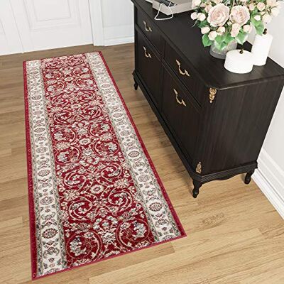 TAPISO Colorado Läufer Teppich Brücke Klassisch Flur Kurzflor Orientalisch Rot Creme Beige Floral Ornament Barock Muster ÖKOTEX 120 x 340 cm TAPISO Colorado Läufer Teppich Brücke Klassisch Flur Kurzflor Orientalisch Rot Creme Beige Floral Ornament Barock Muster ÖKOTEX 120 x 340 cm