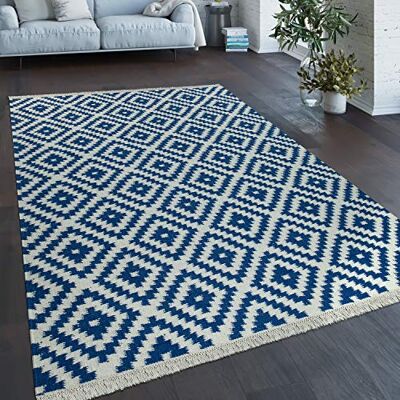 Paco Home Blau Weiß Handgewebter Marokkanischer Teppich - Teppich Paco Home Blau Weiß Handgewebter Marokkanischer Teppich - Teppich