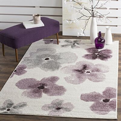 Safavieh Zeitgenössische Teppich für Wohnzimmer, Esszimmer, Schlafzimmer Adirondack Collection, Kurzer Flor, Elfenbein und Lila, 122 X 183 cm Safavieh Zeitgenössische Teppich für Wohnzimmer, Esszimmer, Schlafzimmer Adirondack Collection, Kurzer Flor, Elfenbein und Lila, 122 X 183 cm