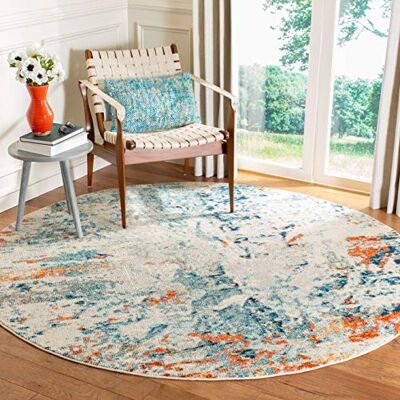 Safavieh Zeitgenössische Teppich für Wohnzimmer, Esszimmer, Schlafzimmer Madison Collection, Kurzer Flor, Creme und Orange, 200 x 200 cm Safavieh Zeitgenössische Teppich für Wohnzimmer, Esszimmer, Schlafzimmer Madison Collection, Kurzer Flor, Creme und Orange, 200 x 200 cm