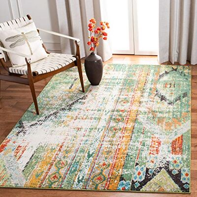 Safavieh Boho Teppich für Wohnzimmer, Esszimmer, Schlafzimmer Madison Collection, Kurzer Flor, Grün und Orange, 79 X 183 cm Safavieh Boho Teppich für Wohnzimmer, Esszimmer, Schlafzimmer Madison Collection, Kurzer Flor, Grün und Orange, 79 X 183 cm