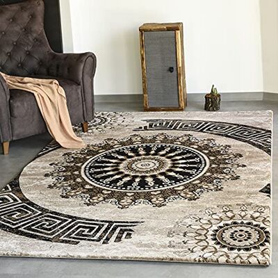 VIMODA Teppich kurzflor Klassisch Orient Design Vintage Mandala Dunkelbraun Braun Beige, für Wohnzimmer, Schlafzimmer, Maße:160 x 230 cm VIMODA Teppich kurzflor Klassisch Orient Design Vintage Mandala Dunkelbraun Braun Beige, für Wohnzimmer, Schlafzimmer, Maße:160 x 230 cm