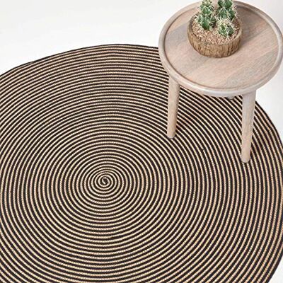 Homescapes runder Teppich, handgeflochtener Baumwollteppich 120 cm im Vintage-Stil mit Spiralemuster, beige und schwarz Homescapes runder Teppich, handgeflochtener Baumwollteppich 120 cm im Vintage-Stil mit Spiralemuster, beige und schwarz