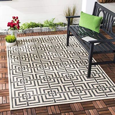 Safavieh Geometrisch Teppich für Wohnzimmer, Esszimmer, Schlafzimmer Beachhouse Collection, Kurzer Flor, Silber und Elfenbein, 155 X 229 cm Safavieh Geometrisch Teppich für Wohnzimmer, Esszimmer, Schlafzimmer Beachhouse Collection, Kurzer Flor, Silber und Elfenbein, 155 X 229 cm