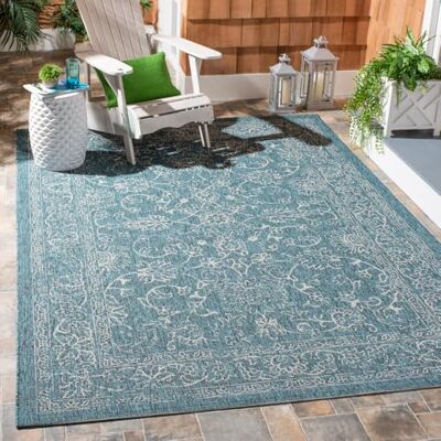Safavieh Geometrisch Teppich für Drinnen & Draussen Courtyard Collection, Kurzer Flor, Grau und Marineblau, 201 X 290 cm Safavieh Geometrisch Teppich für Drinnen & Draussen Courtyard Collection, Kurzer Flor, Grau und Marineblau, 201 X 290 cm