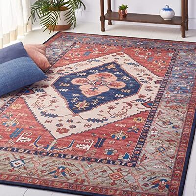 Safavieh Rost/Blau Polyester Teppich - Traditioneller Stil, Waschbar, 150x245cm Safavieh Rost/Blau Polyester Teppich - Traditioneller Stil, Waschbar, 150x245cm