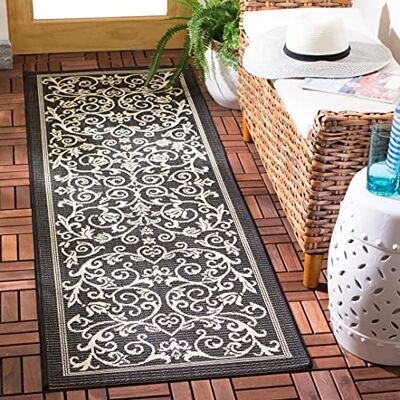 Safavieh Zeitgenössische Teppich für Wohnzimmer, Esszimmer, Schlafzimmer Courtyard Collection, Kurzer Flor, Schwarz und Sand, 69 x 244 cm Safavieh Zeitgenössische Teppich für Wohnzimmer, Esszimmer, Schlafzimmer Courtyard Collection, Kurzer Flor, Schwarz und Sand, 69 x 244 cm