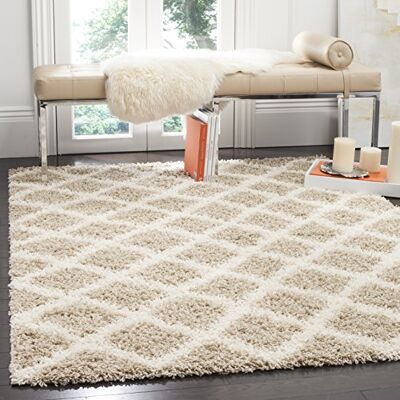 Safavieh Zottelig Teppich für Wohnzimmer, Esszimmer, Schlafzimmer Dallas Shag Collection, Hoher Flor, Beige und Elfenbein, 122 X 183 cm Safavieh Zottelig Teppich für Wohnzimmer, Esszimmer, Schlafzimmer Dallas Shag Collection, Hoher Flor, Beige und Elfenbein, 122 X 183 cm