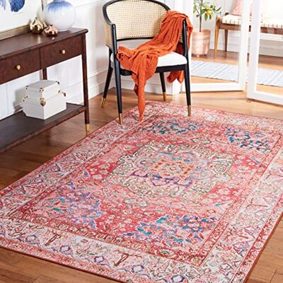 Safavieh Traditionell Teppich für Rug Ideal für stark frequentierte Bereiche Maschinenwaschbar und rutschfest Tucson Collection, Kurzer Flor, in Rose und Creme, 152 X 244 cm Safavieh Traditionell Teppich für Rug Ideal für stark frequentierte Bereiche Maschinenwaschbar und rutschfest Tucson Collection, Kurzer Flor, in Rose und Creme, 152 X 244 cm
